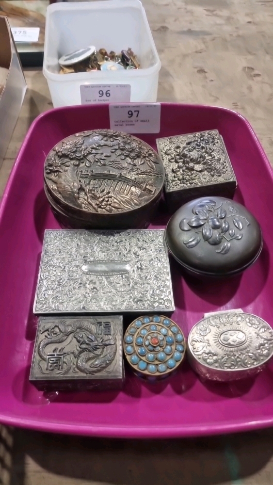 Collection of small metal boxes march timed online auction