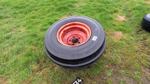 Pair 12.5-80-18 wheels 3 rib tyres 90\%