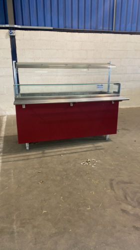 6ft stainless steel hot food bain marie servery unit c/w glass canopy, sneeze guard and tray rails