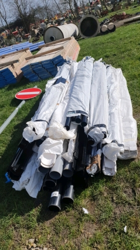 Large quantity of new guttering, down fall pipes and soil pipes
