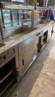 4ft stainless steel hot food bain marie servery unit c/w glass canopy, sneeze guard and tray rails