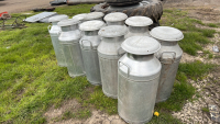 10 x 10 gallon aluminium milk churns 28" high