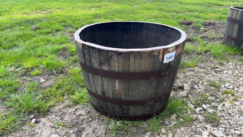 Old oak barrel planter