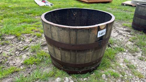 Old oak barrel planter