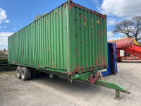 30ft sawdust trailer, blow in membrane system, converted shipping container mounted on detachable 30ft trailer. Commercial twin axles, air and hydraulic brakes on super single tyres, LED lights