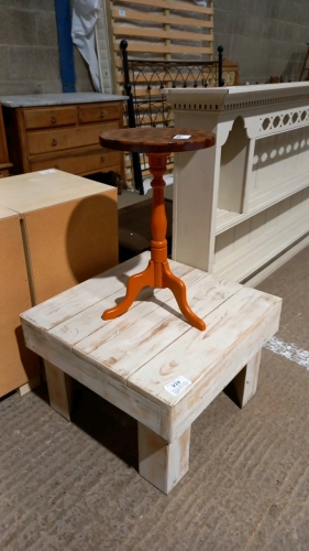 Small 3 legged table liburnum wood and small handmade pine coffee table