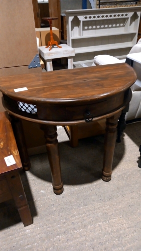 Solid wood semi-circle hall table with drawer