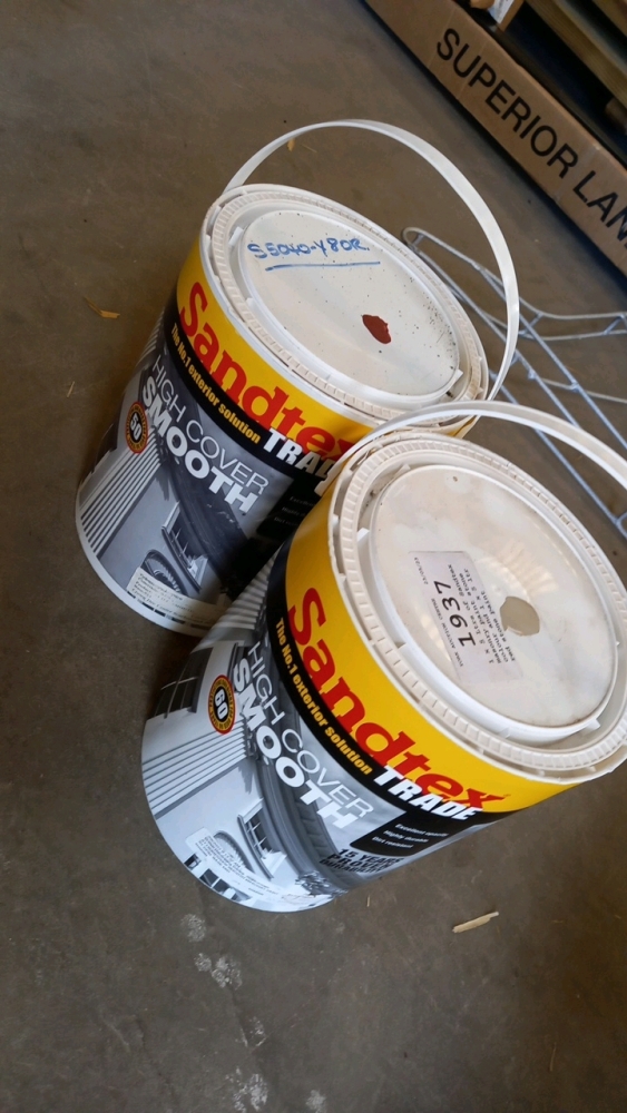 5ltr of Sandtex masonry paint stone colour and 5ltr red stone paint ...