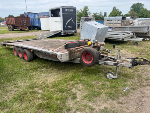 Brian James tri-axle 17x7 tilt bed car transporter trailer, winch frame with working moveable winch, 3 spare wheels