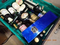 Crate of assorted old alcohol bottles, some unopened