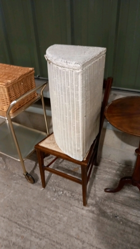 Old Lloyd Loom corner laundry basket and small bedroom chair
