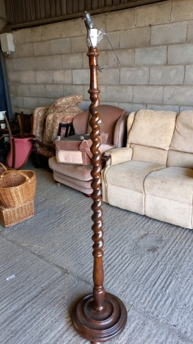 1920s oak standard lamp with barley twist stem
