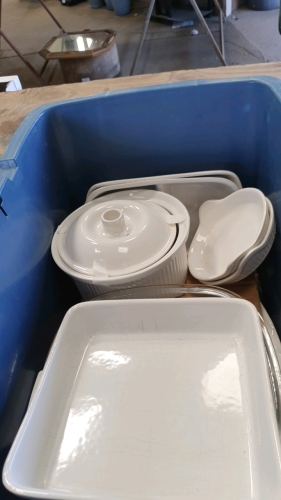White ribbed casserole dishes, 2 x M&S platters