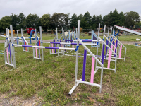 6 x pink and purple aluminium jumps with plastic poles