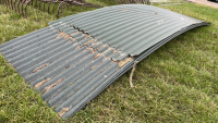 Approx 12 curved Dutch barn roof sheets, plastic coated corrugated steel