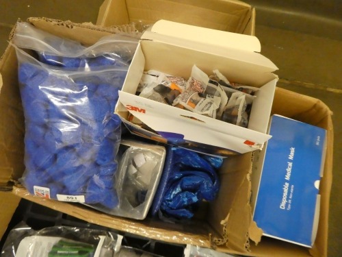 Assorted hairnets, ear-plugs, face shields and masks