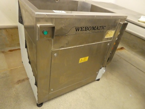 Webomatic vacuum packing dip tank, 3 phase, with Numatic rack with hood
