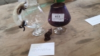 Vintage Beswick Cat and Mouse with 2 brandy glasses