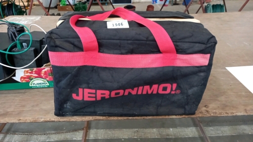 Giant wooden Jenga garden game by Jeronimo in black bag