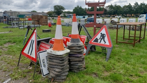 Large quantity of road signs and traffic cones