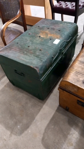 Metal ship's trunk storage chest