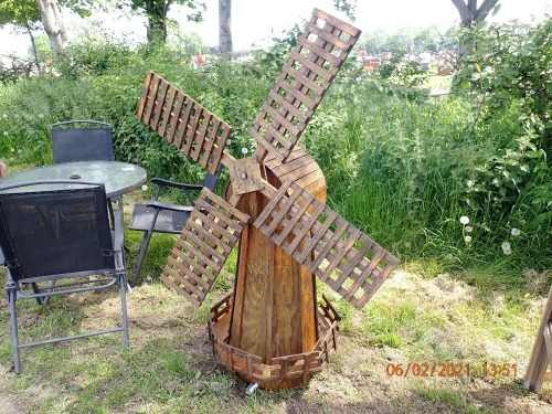 Wooden garden windmill