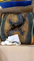 2 x ice pickaxes, pair crampons, mountaineeering book, climbing harness, mountaineering hammer, Rossignol Salto ski boots size 27