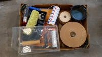 2 x paint trays with rollers and pile sleeves, 6" paintbrush, long pile roller sleeve, 4 reels plasterboard joint tape, spiked wallpaper puncturing roller, traditional paint kettle - 3