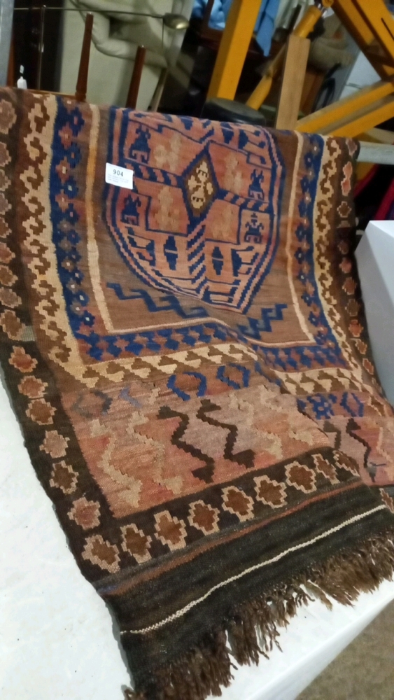 Ikea Afghan Kelim rug and red wool rug with some damage | September timed online auction - Household and Workshop Contents