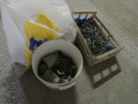 Quantity of gutter clips, plastic and metal, and plastic guttering