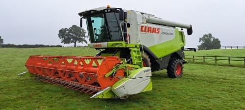 Claas Lexion 530 combine harvester c/w V660 Auto-Contour header, OSR side knife, straw chopper and chaff spreader, yield monitoring, 2196 engine hours, 1629 drum hours, YK08 CPY
