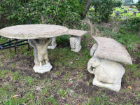 Garden concrete table with elephant ornament benches