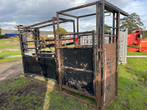 Unistock cattle crush, self locking yoke and vet inspection gates