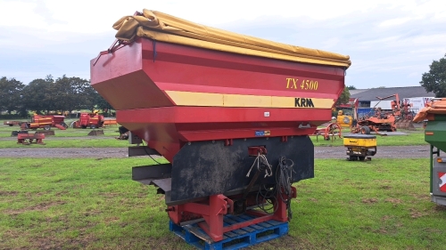 KRM Bredal TX4500 fertiliser spreader, lights and weigh cells, control box and manual in office, 2007