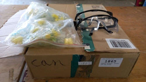 Safety glasses, gloves, new ear plugs