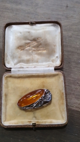 Siver hallmarked Amber broach