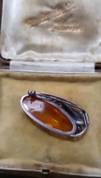 Siver hallmarked Amber broach - 2