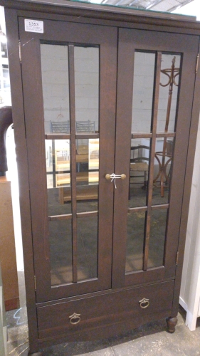 M&S dark oak display cabinet with drawer and mirror back with drawer