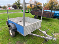 5x4 car trailer, full galvanised frame and chassis. New tyres, ladder rack front and back, tongue and groove boards on the sides covered with tin sheets. Buffalo board floor with aluminium chequer plate