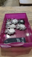 Tray of modern police badges, buttons and other items, Humberside, York, North Yorkshire