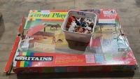 Retro Britains Toys farm playbase with many Britains animals and figures, boxed