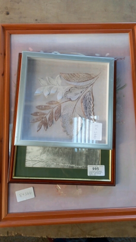 3 pictures including graphite drawing by H Treder, Late Autumn Lake Shore