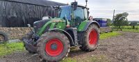 Fendt 722 Vario Gen 6 4wd tractor, Power Plus setting 2, front linkage, cab & front suspension, 4 double acting electric SCVs, additional tool box, 55kph Vario gearbox, 710/70R38 & 600/65R28 Trelleborg tyres. Manufacturer's warranty to 26.05.26 or 6000 h - 4