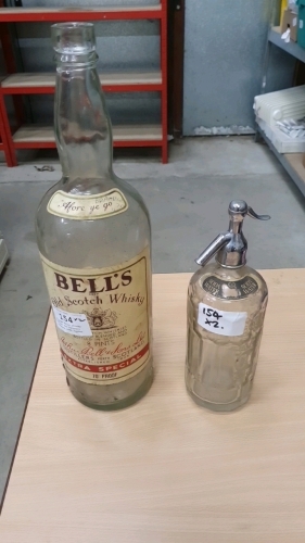 2 Large Bells whisky bottle and Cantrell Lochrane soda syphon