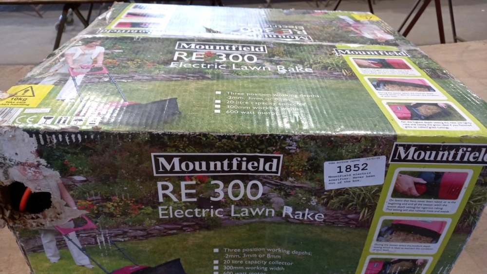 Mountfield electric scarifier. Never been out of the box. February timed online auction Household and Workshop Contents York Auction Centre