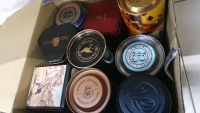 Box of decorative storage tins