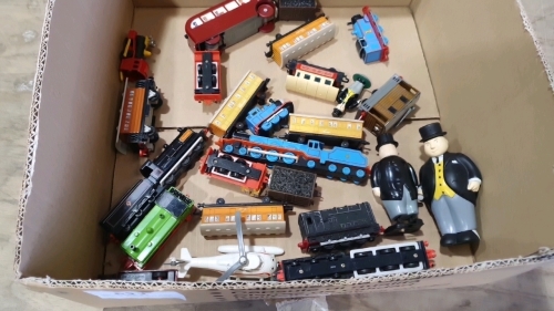 Box of Thomas The Tank Engine diecast trains