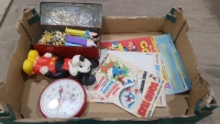 Job lot of Mickey Mouse toys and comics.