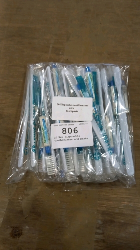 20 New disposable toothbrushes and paste