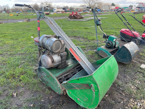 Ransome Matador 24' petrol cylinder mower c/w grass box, recently sharpened blade, gwo, plus small trailer ramp
